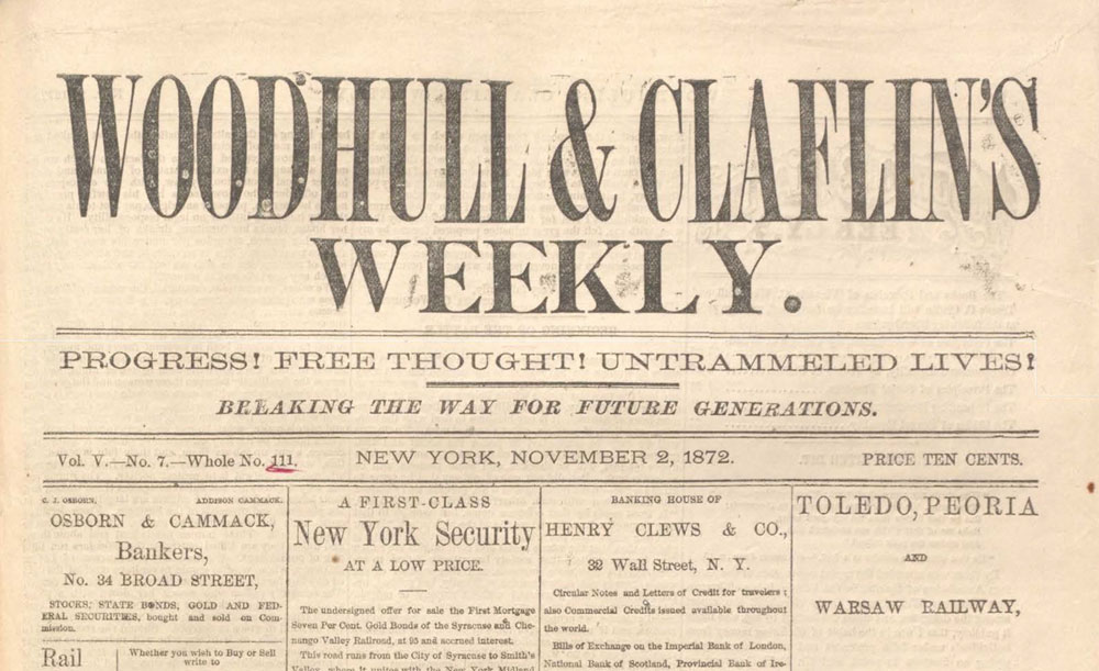Woodhull & Claflin's Weekly, Vol.V., No. 7., Nov 2, 1872